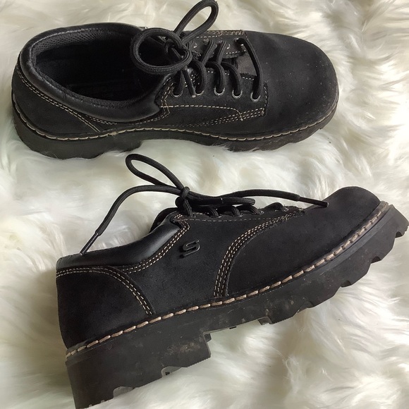 Vintage 90s Y2K chunky black suede leather sketchers shoes 8 - Picture 5 of 10